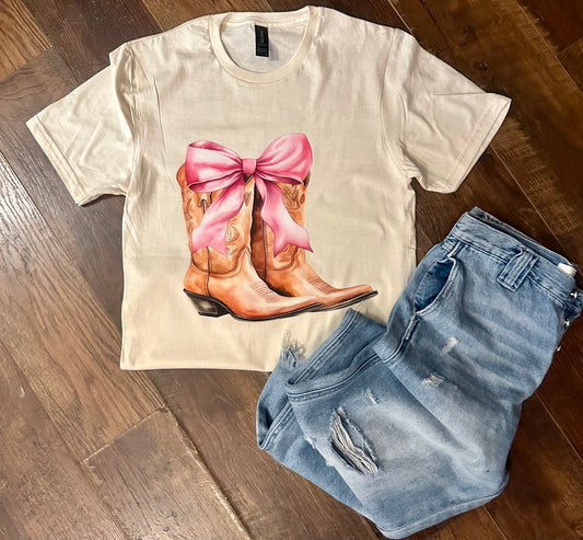 Coquette cowgirl boots tee